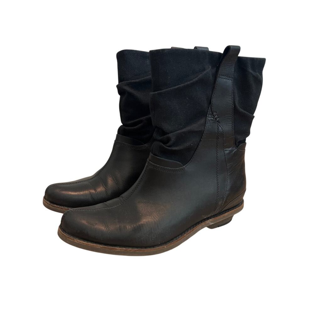 Merrell Adaline Black Canvas Leather Mid Calf Slouch Boots Size 7.5